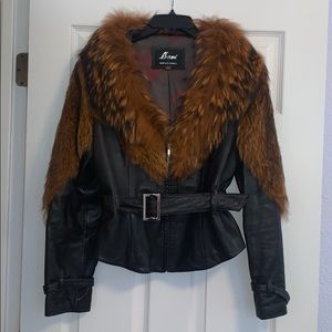 Leather jacket with fur